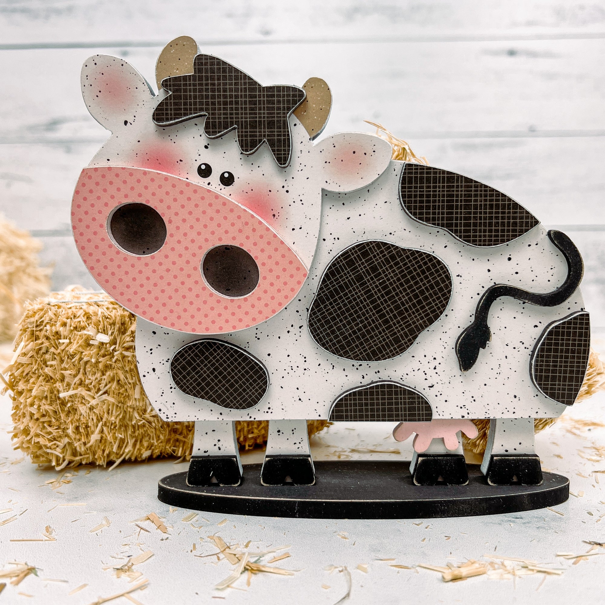 Cow wood decor DIY craft kit. Cow shelf sitter for styling tiered trays. Fall on the farm seasonal decoration.