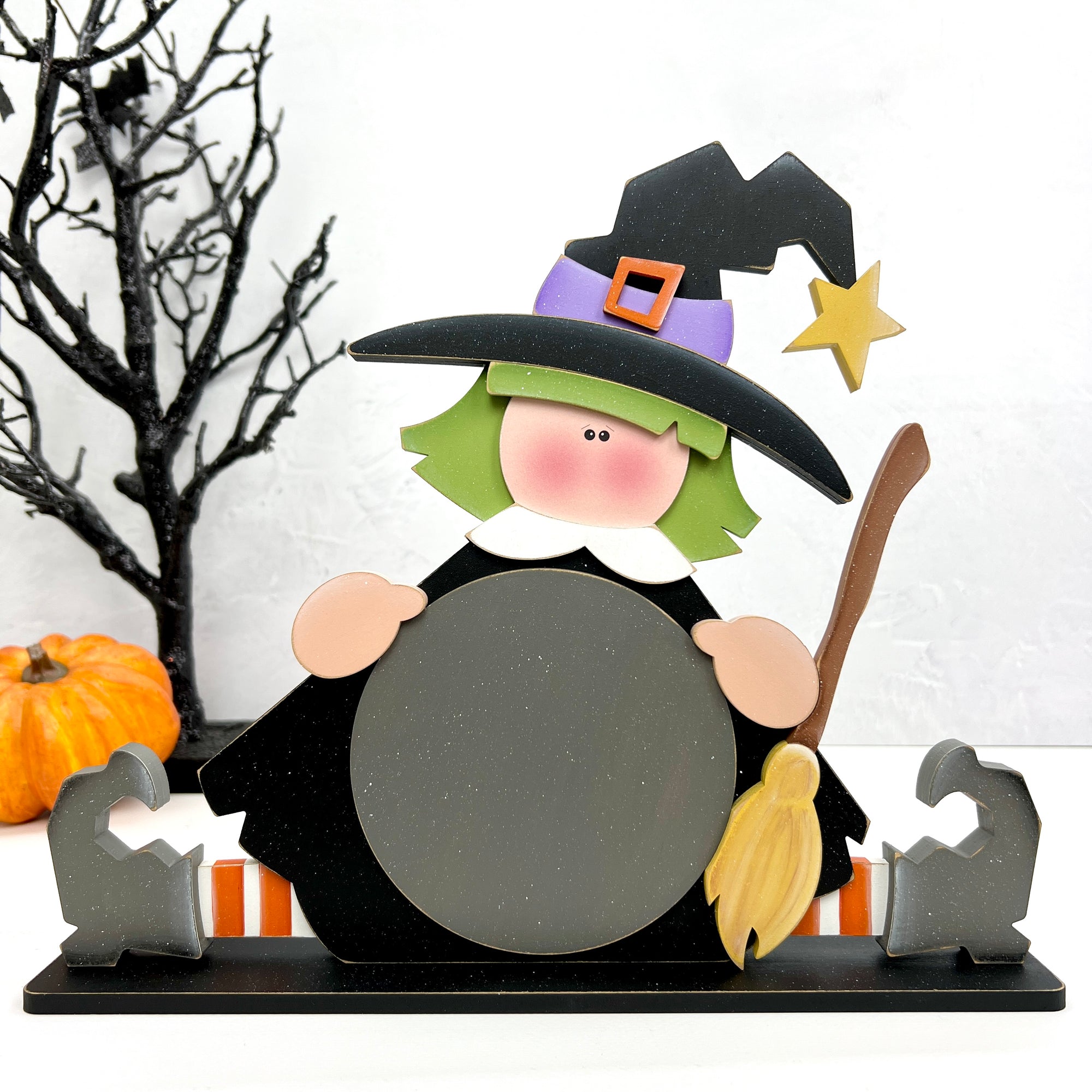 Cute witch wood cross stitch display backer for holding a finished cross stitch piece