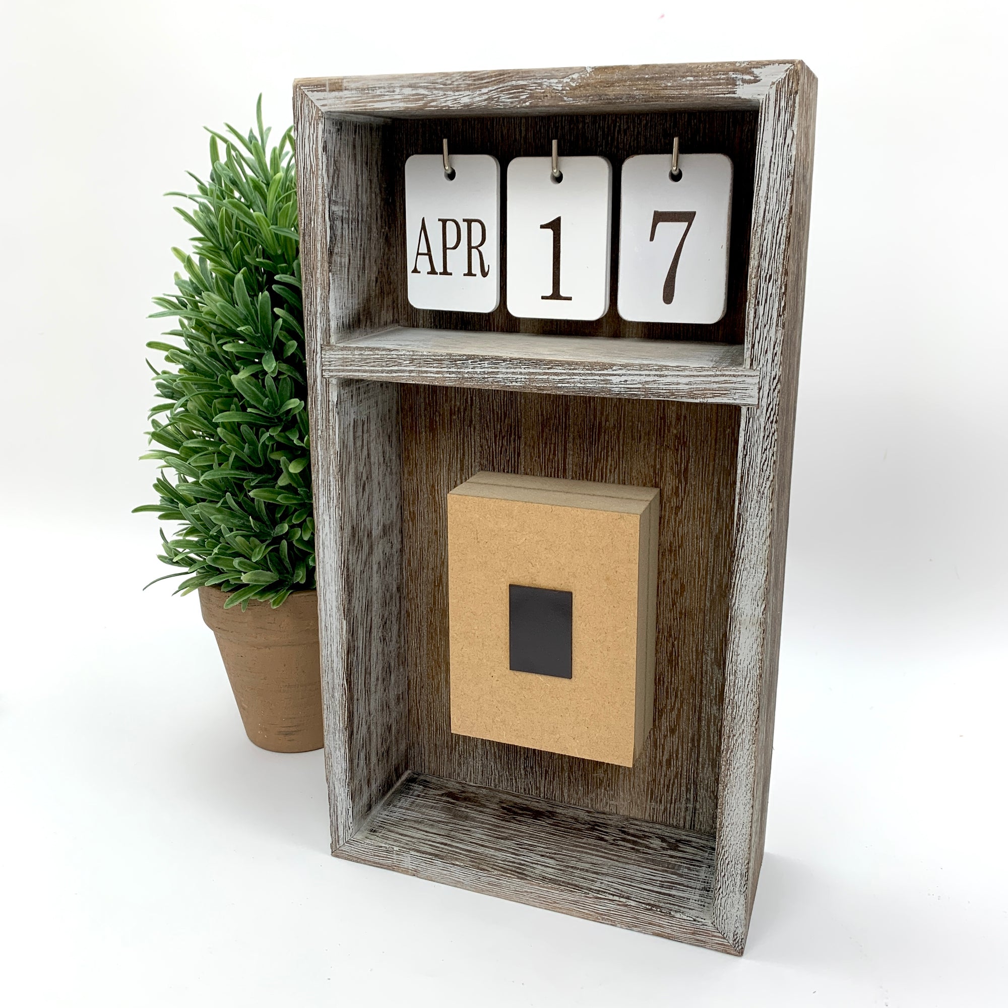 Calendar box with wood spacer for cross stitch finishing