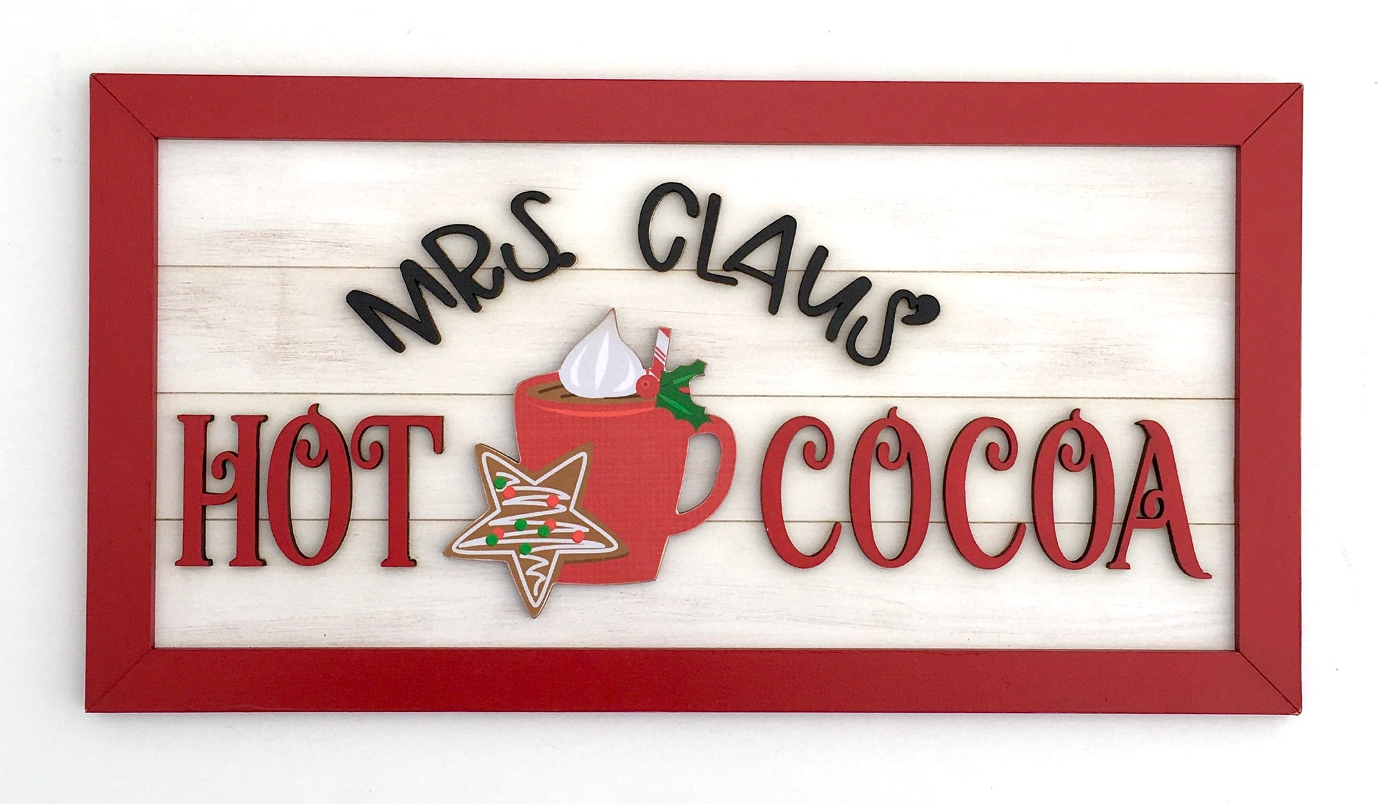 Mrs. Claus' Hot Cocoa shiplap sign, hot cocoa sign, wood decor sign, Christmas signs for tiered trays, Hot cocoa tiered tray ideas, Rae Dunn Hot Cocoa, handmade wood christmas decorations