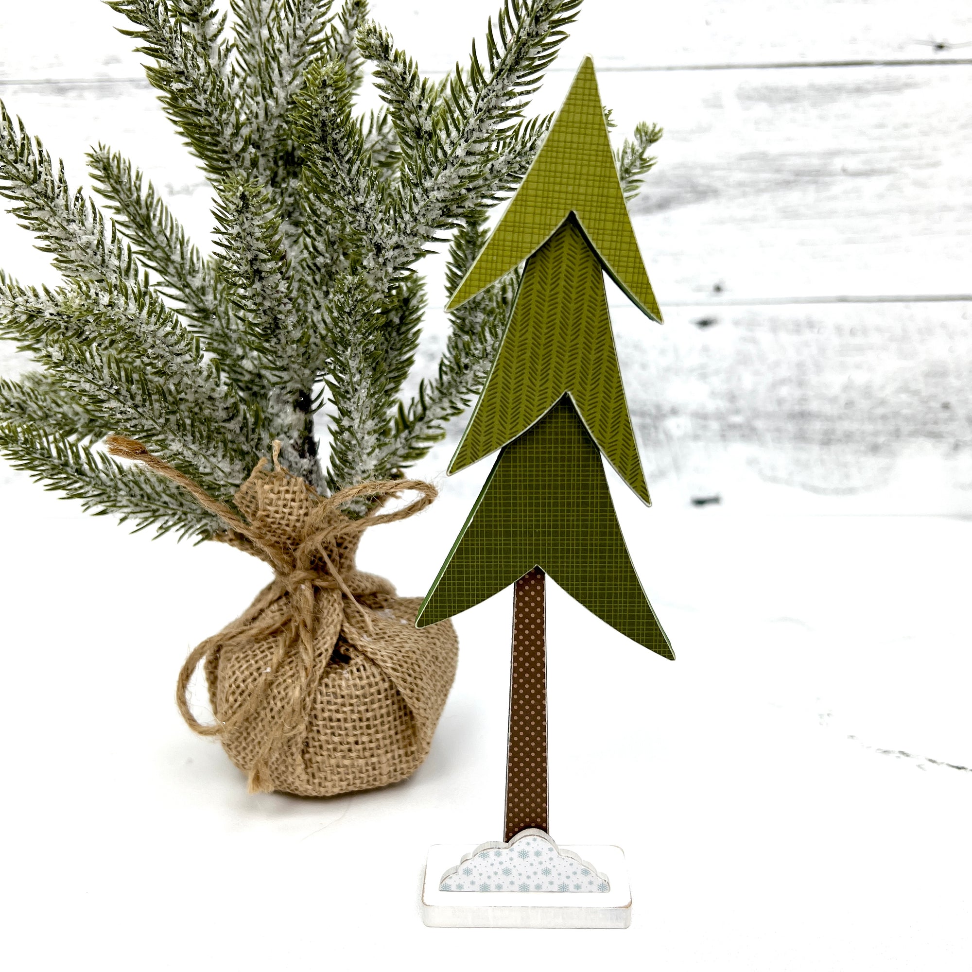 Winter pine tree wood decoration for styling trays, tiered trays and shelves