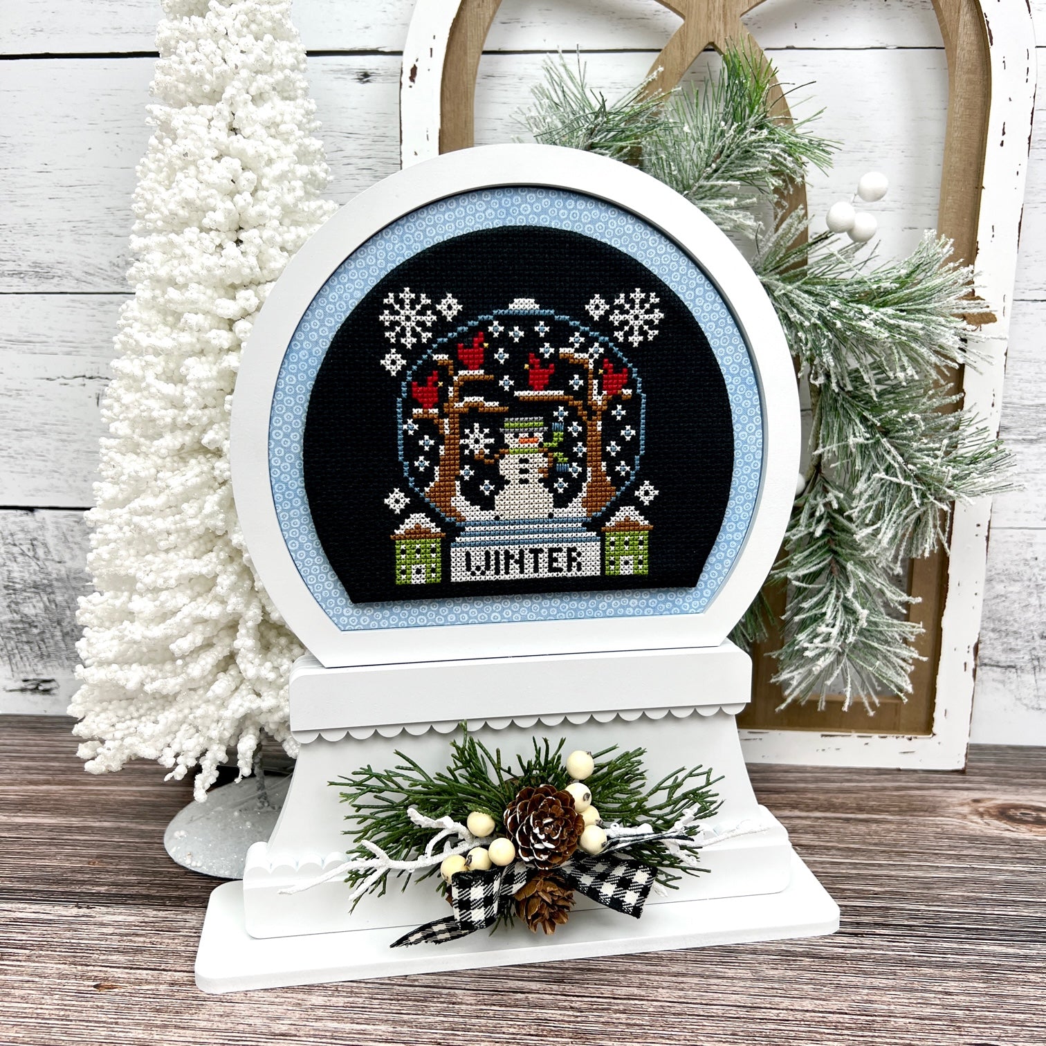 How to assemble our cross stitch snow globe display