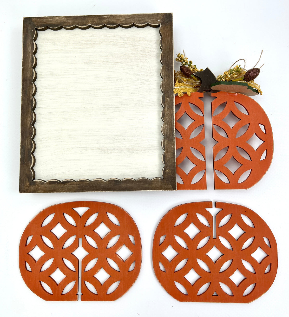 3D pumpkin and frame wood decor kit for displaying cross stitch and photos