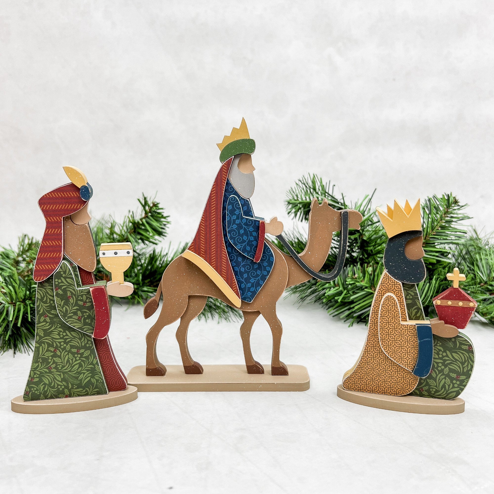 Three wisemen wood decor for Christmas nativity scene.