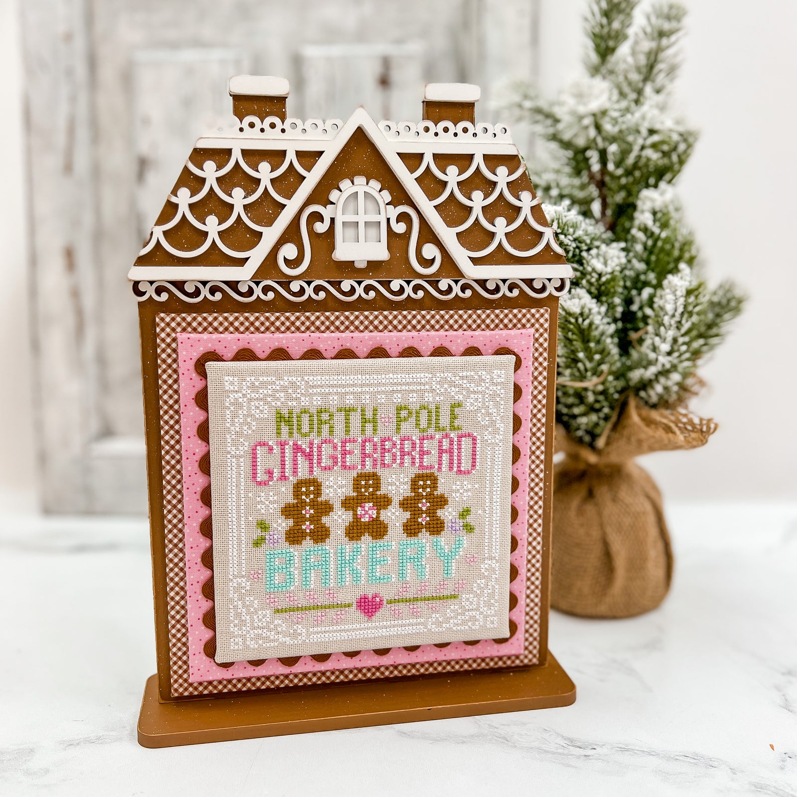 All Seasons Gingerbread House Cross Stitch Display-Unfinished Wood