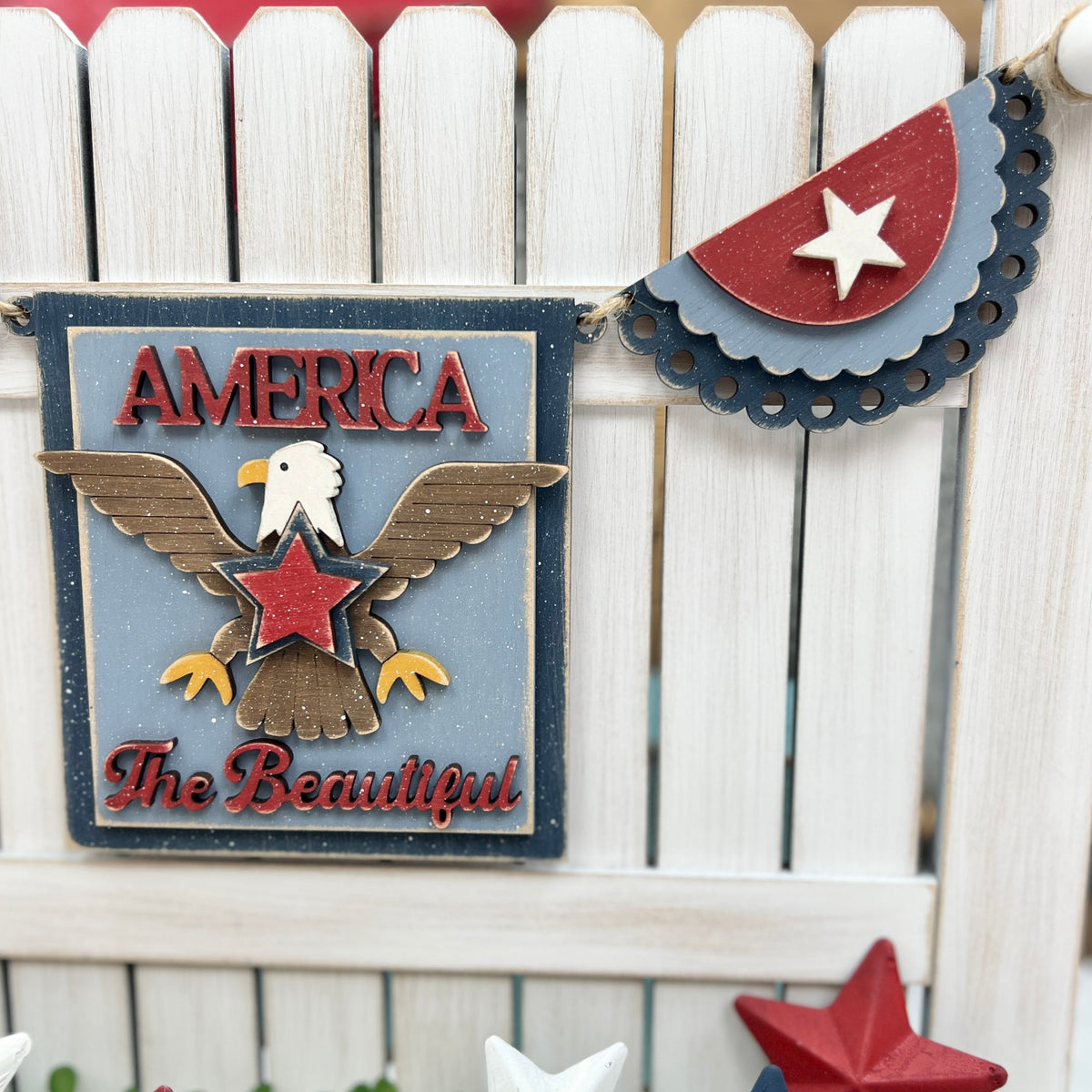America The Beautiful Garland Wood Decor seasonal wood decor craft kit