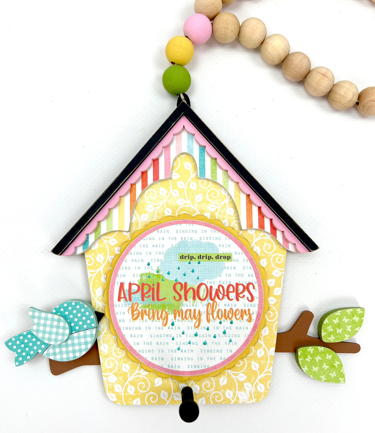 April Showers Birdhouse Beaded Garland Wood Decor seasonal wood decor