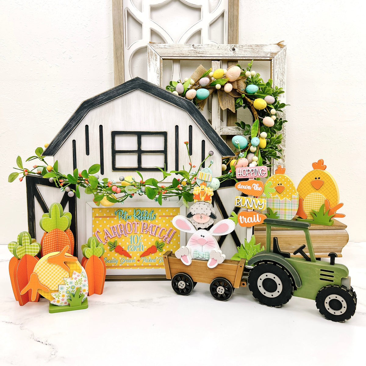 wood barn with easter and spring wood decor craft kits