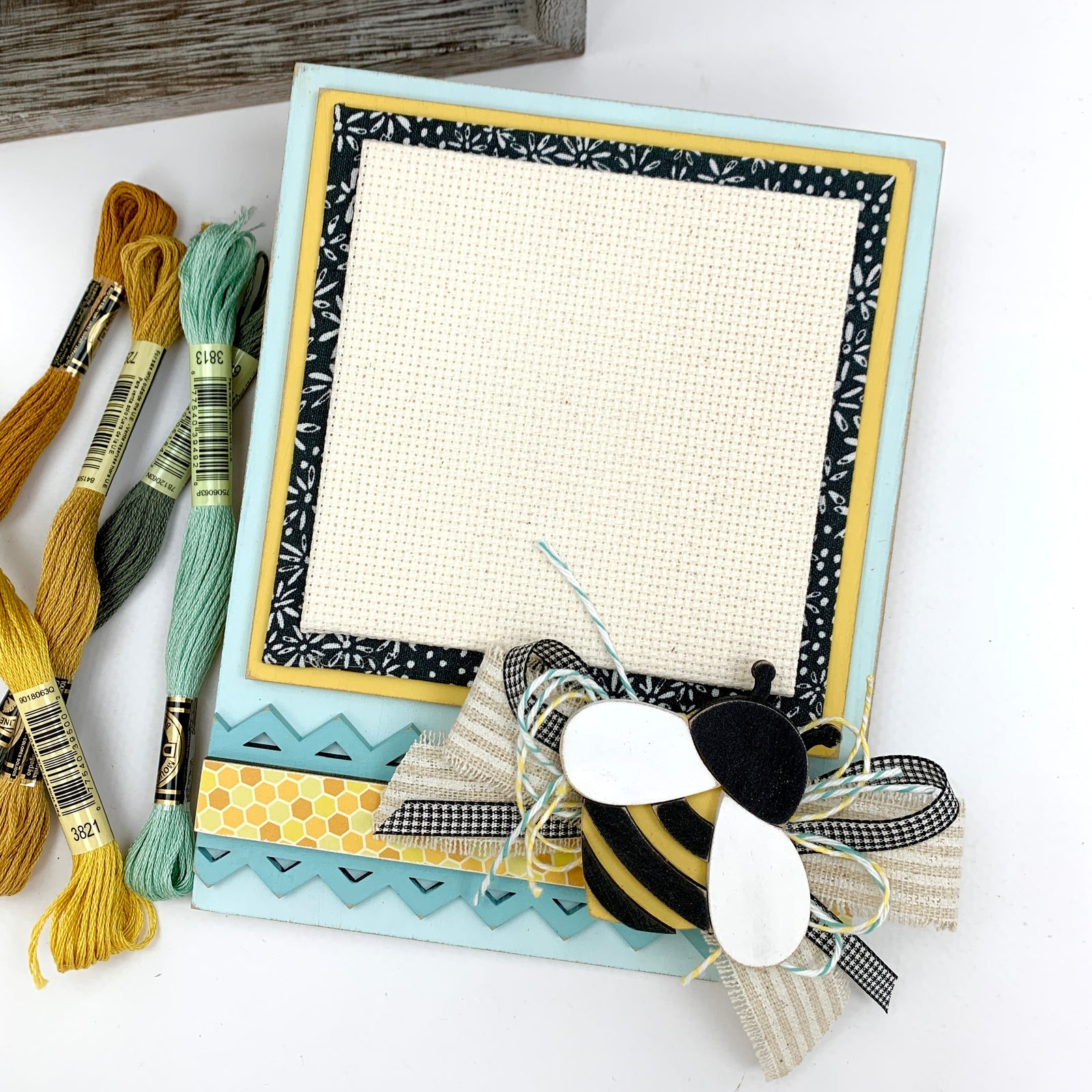 Bumble bee cross stitch unfinished wood display backer