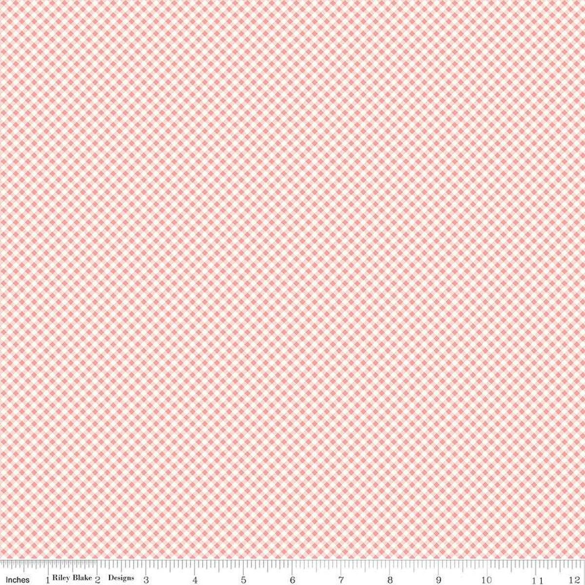 Pink and white diagonal checkered fabric pattern