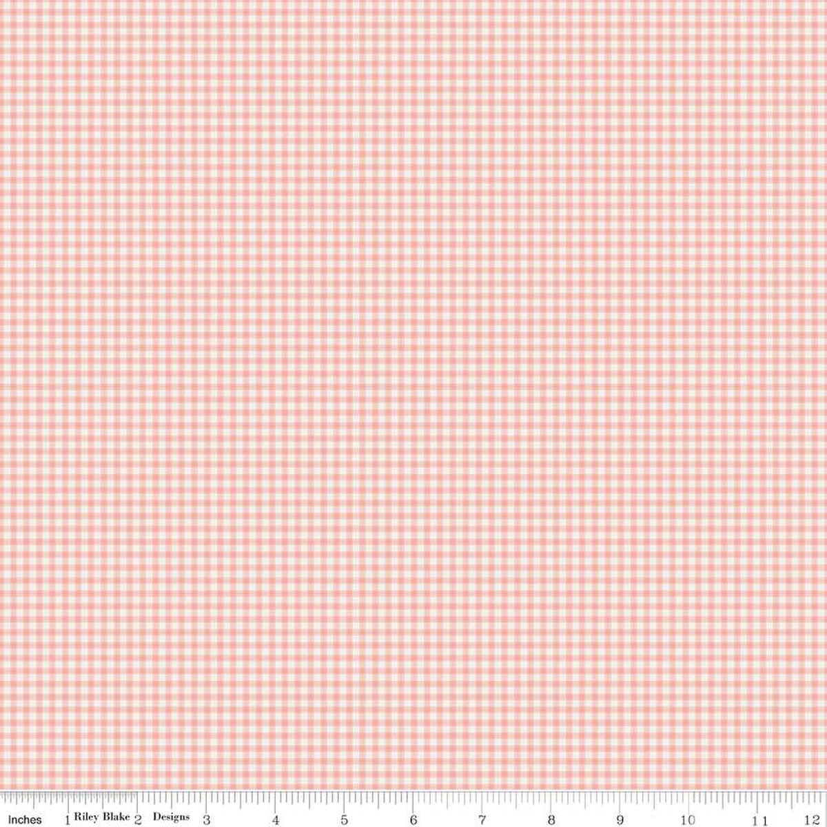 Coral pink and white checkered fabric pattern.