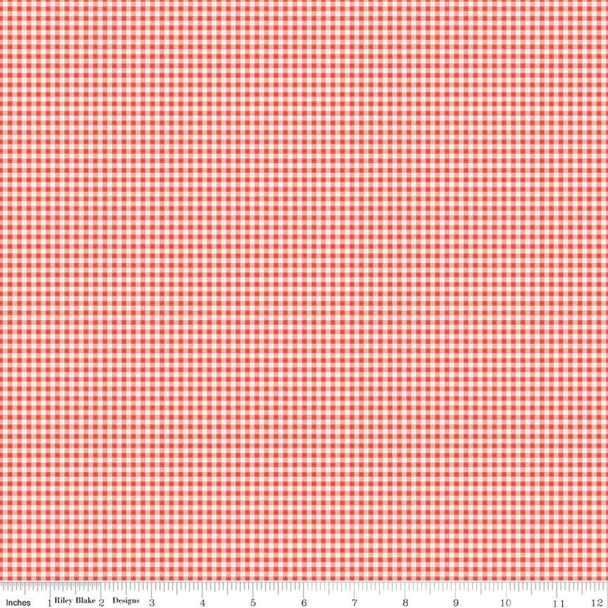 Red and white tea rose checkered fabric pattern