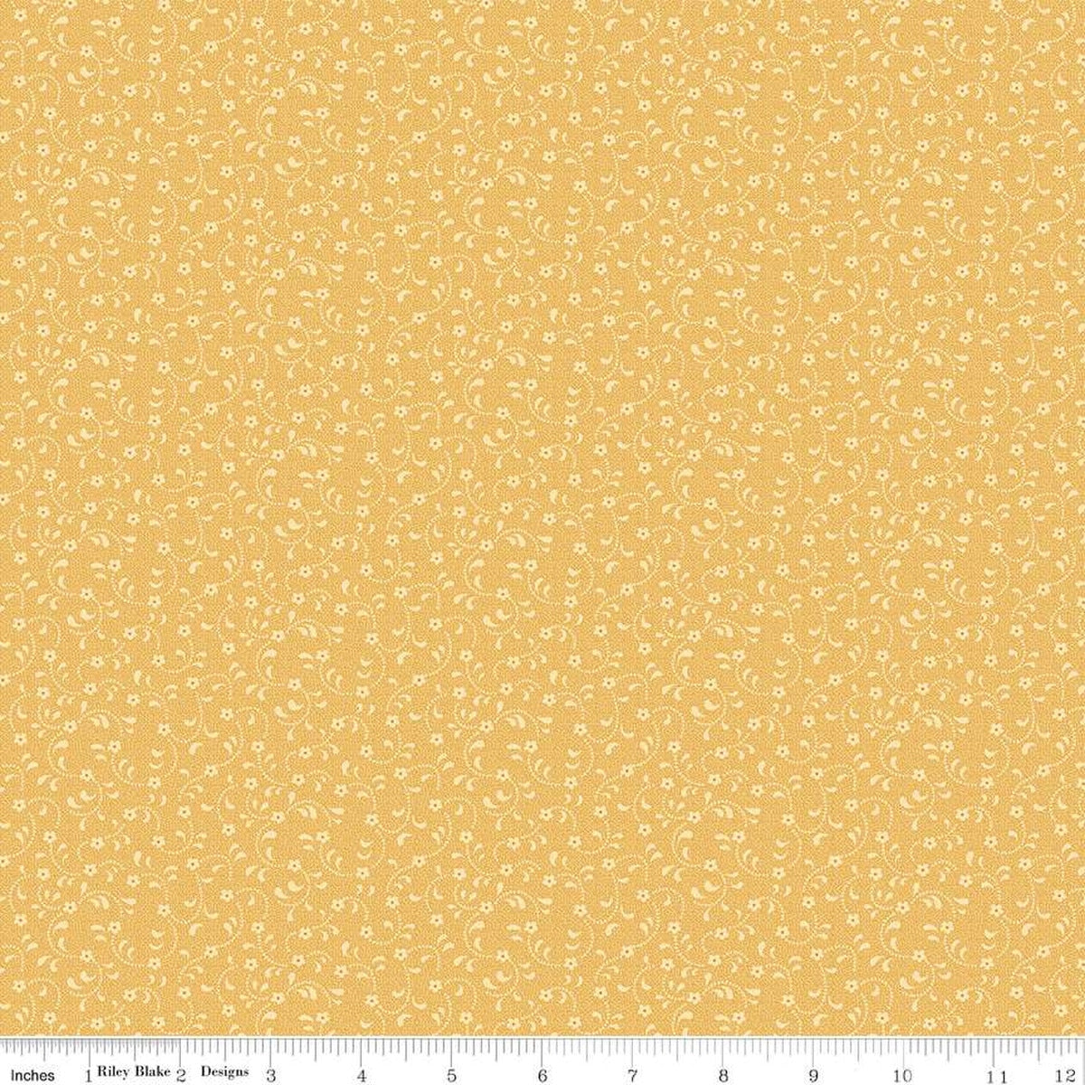 Yellow fabric with small white floral pattern