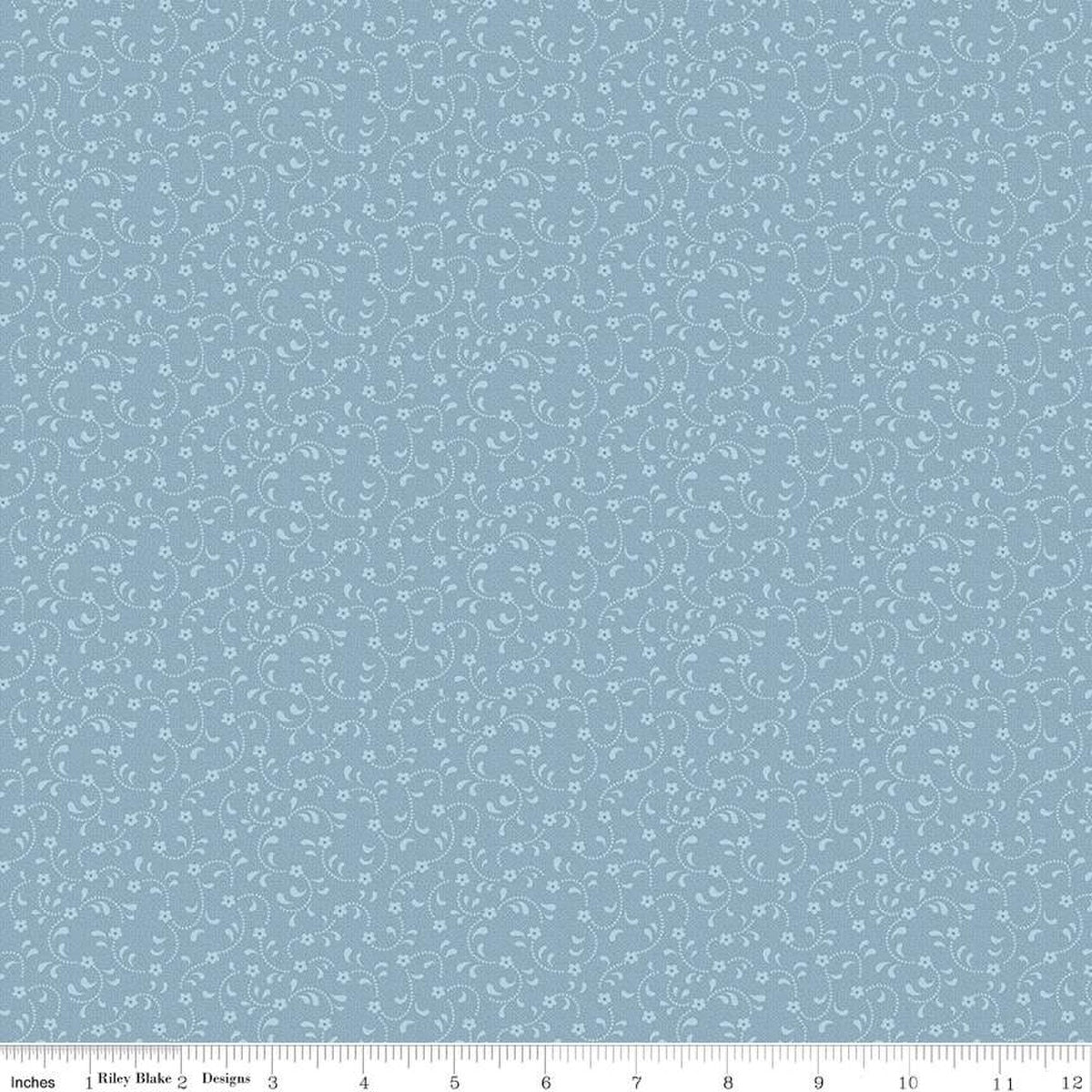 Stone blue grey fabric with small white floral pattern
