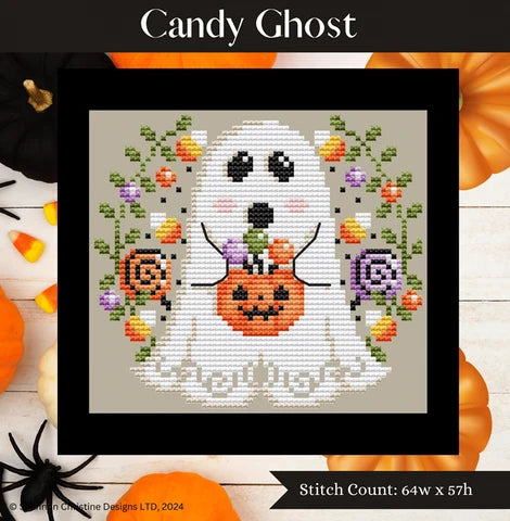 Candy Ghost-Halloween Cross Stitch Pattern