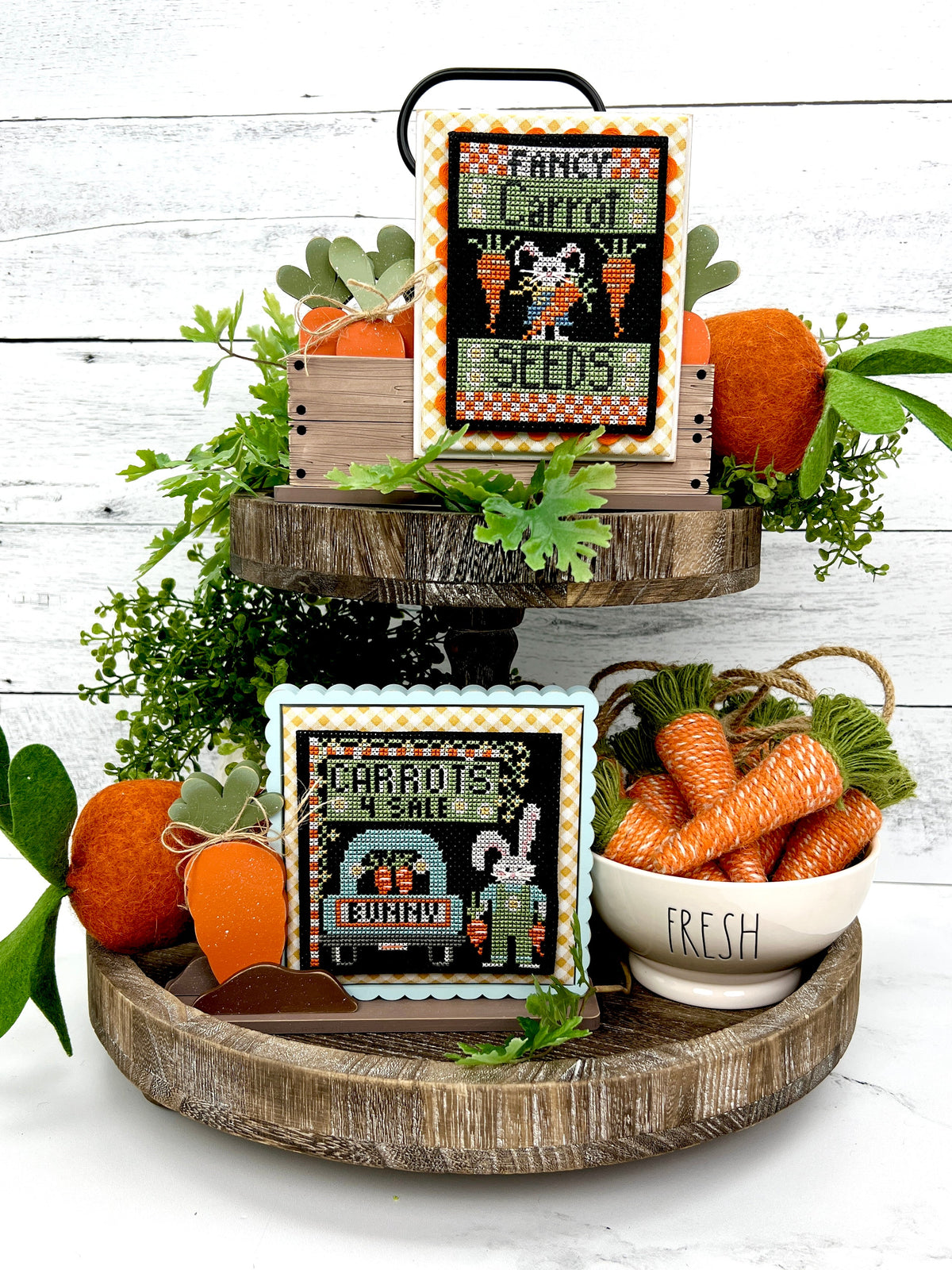 cross stitch tiered tray tidbits from Stitching with the Housewives carrot cross stitch 
