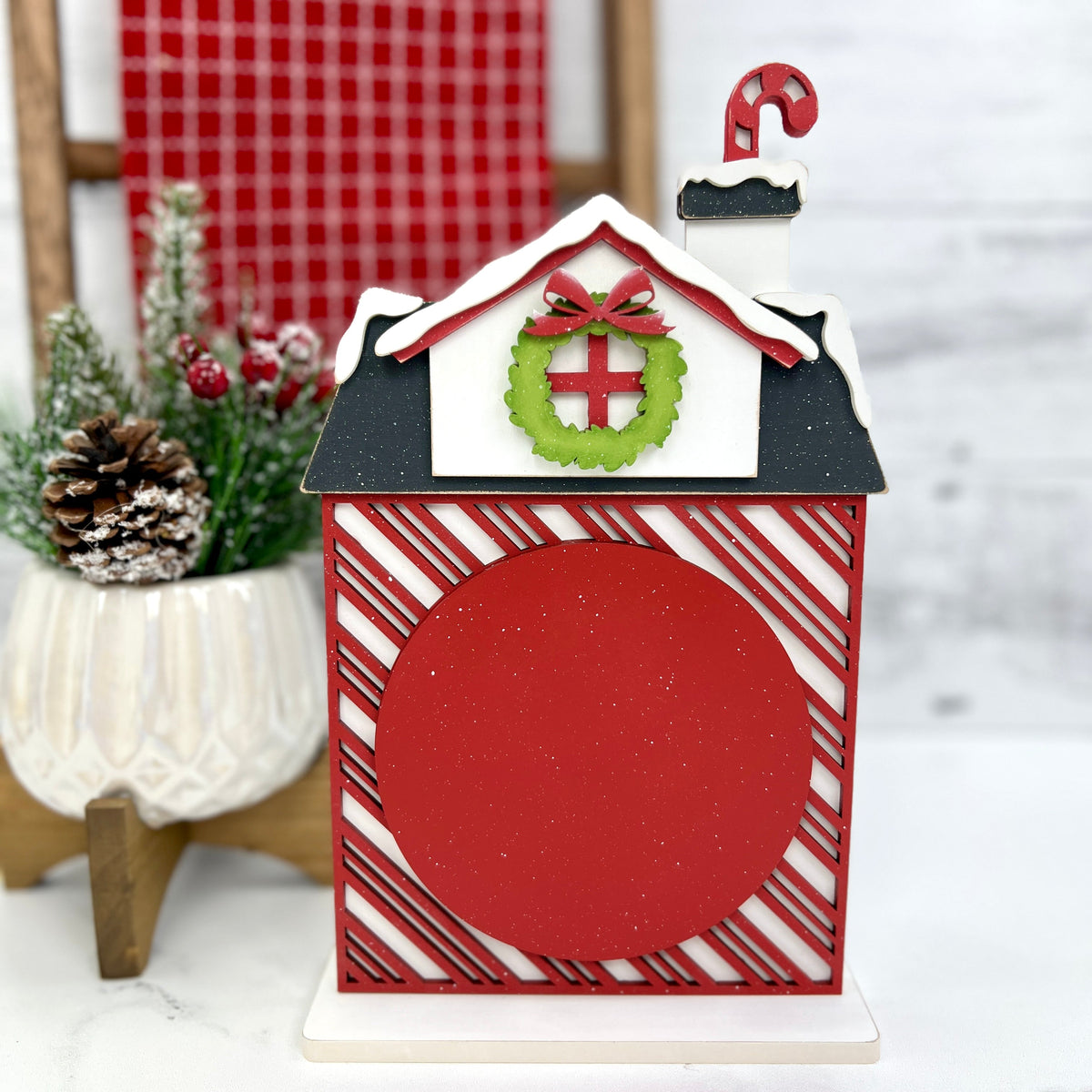 Christmas house round cross stitch display backer