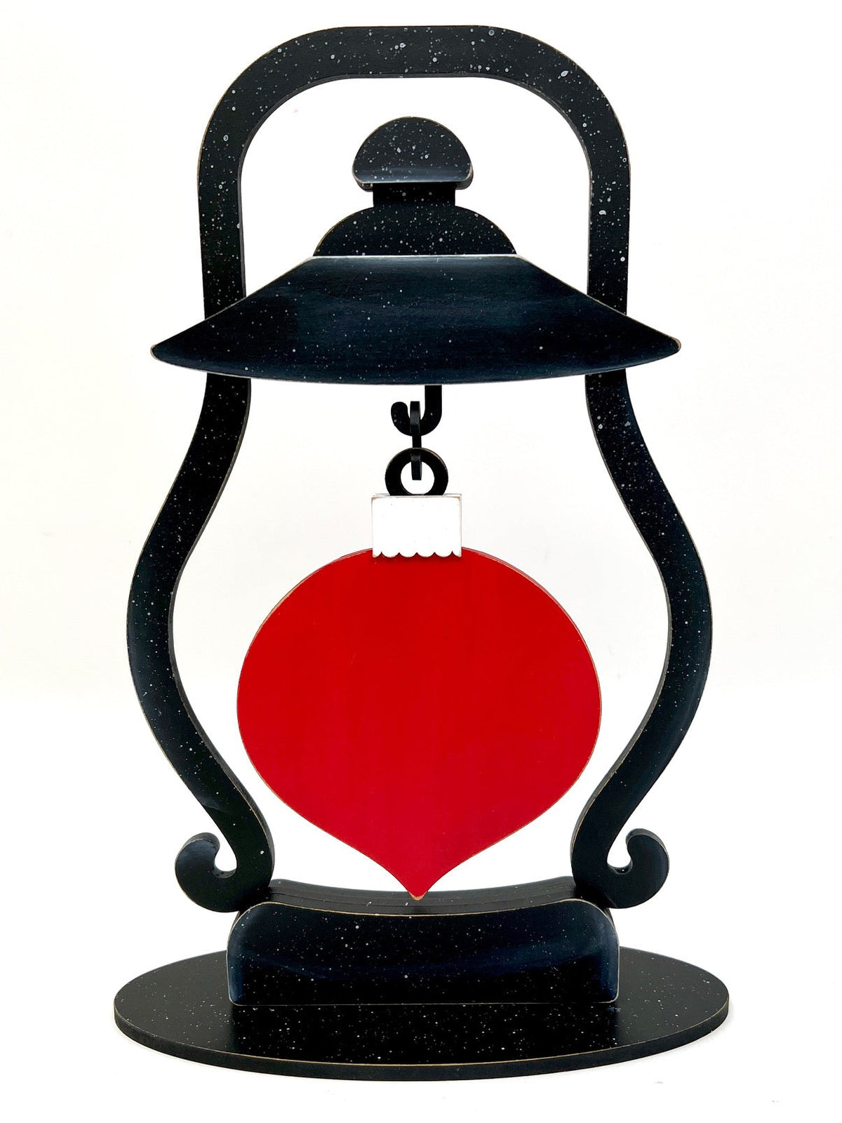 Wood christmas lantern with hanging ornament
