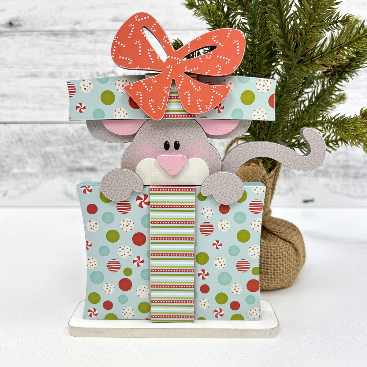 Christmas Mouse in Present Wood Decor Seasonal &amp; Holiday Decorations