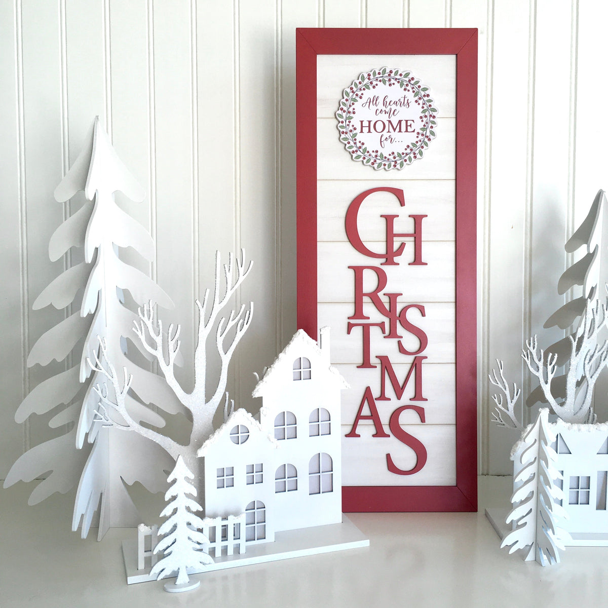 All hearts come home for Christmas shiplap wood sign, tall Christmas sign for fireplace, mantel, or shelf. Handmade Christmas decorations, Holiday gift ideas, Christmas gifts to make, Christmas signs