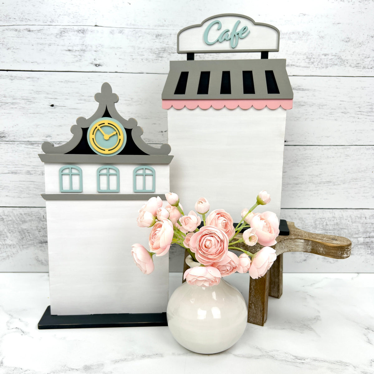 FOUR Spring City Houses -BUNDLE AND SAVE SET seasonal wood decor