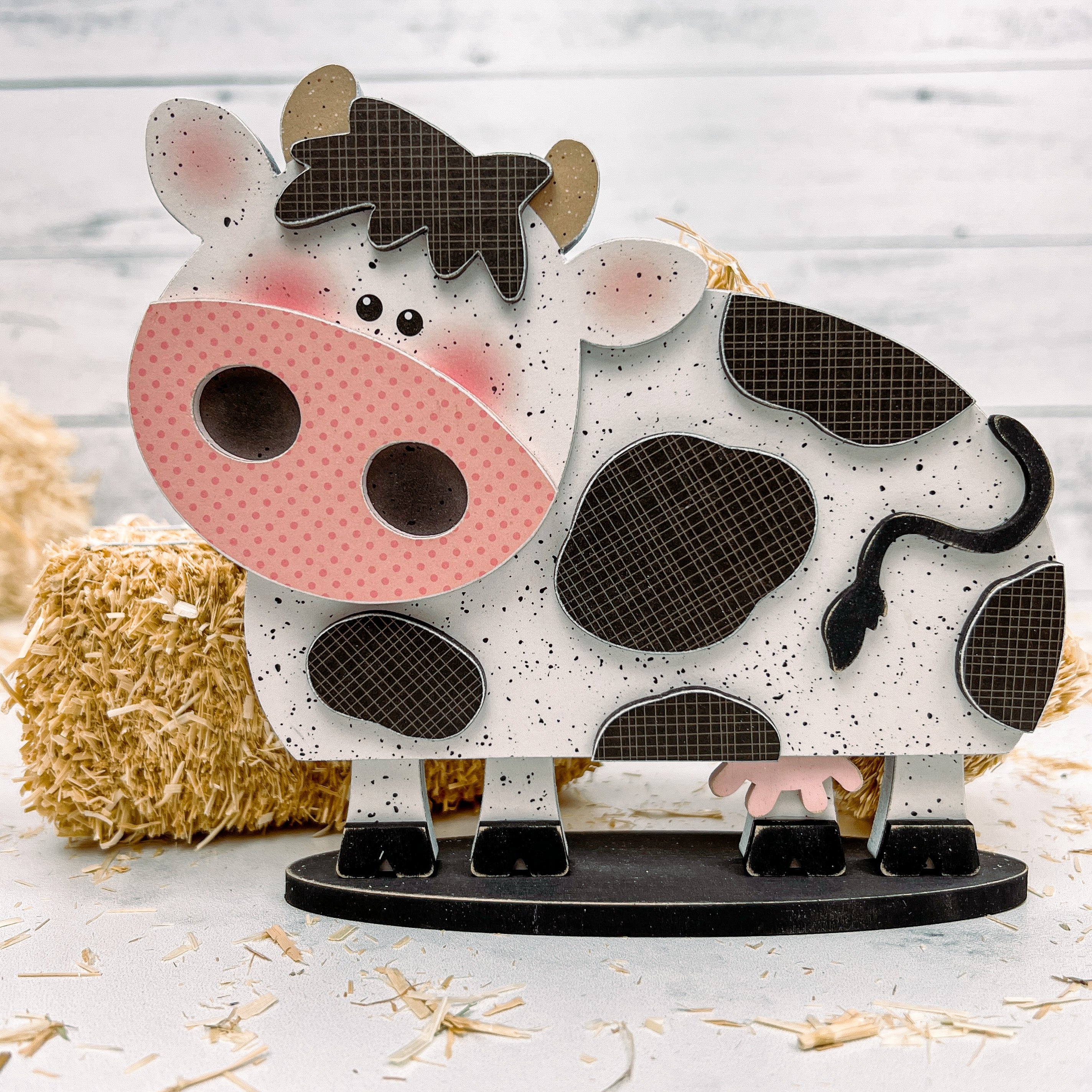 Kids Wood DIY Art Kit - Farm Cow - 8 3D Round