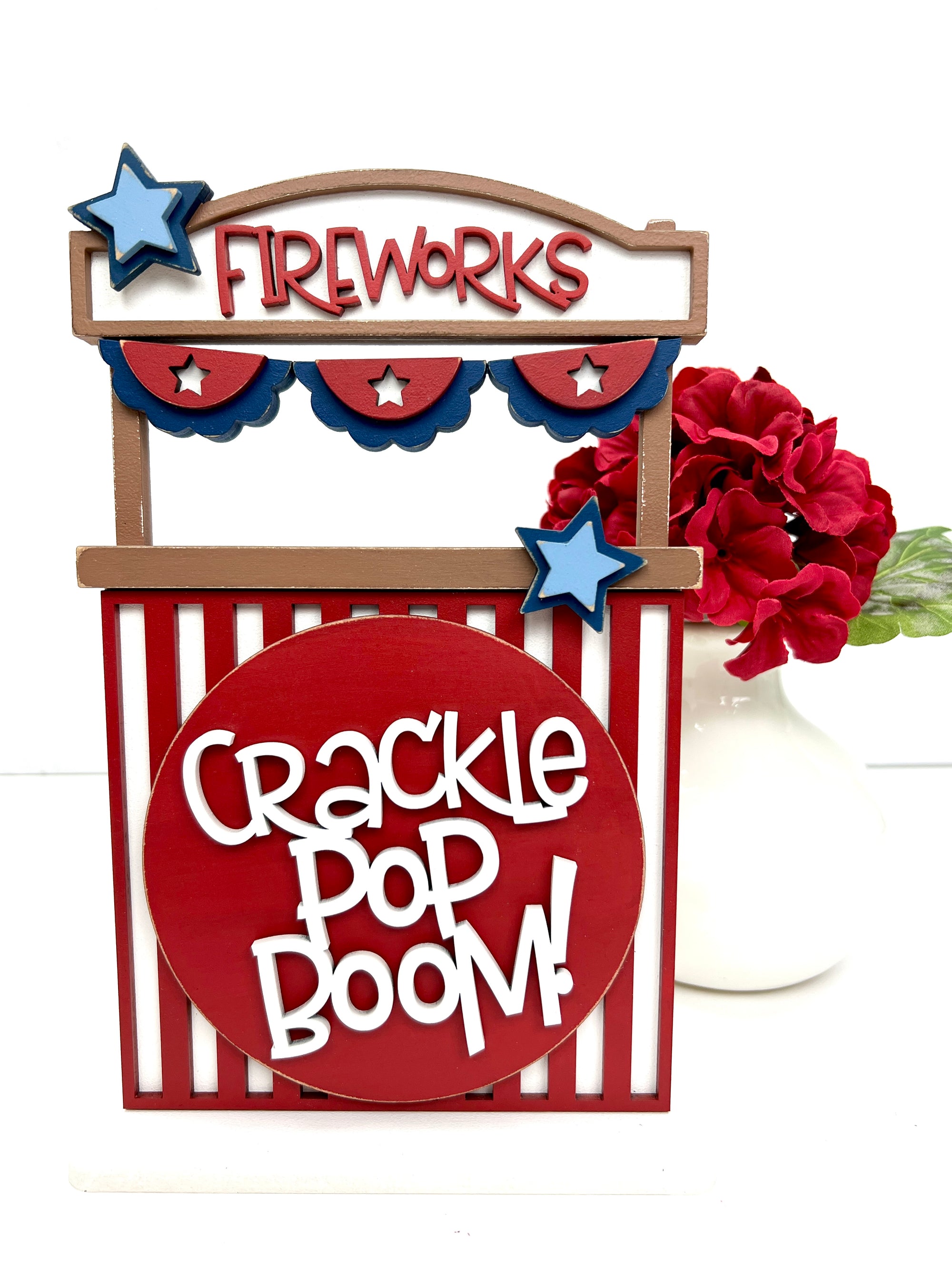 Patriotic and 4th of July fireworks stand wood decor kit