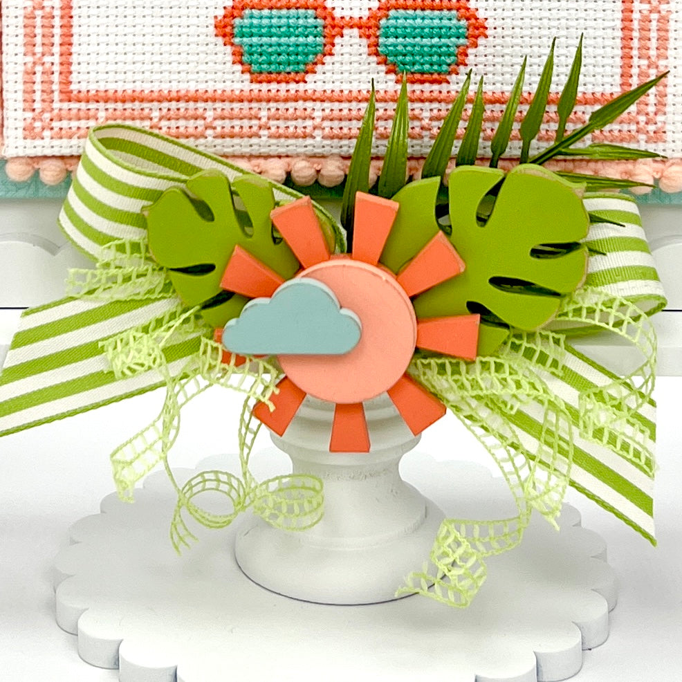 Unfinished Wood Cross Stitch Shapes-Tropical Leaves and Sun seasonal wood decor