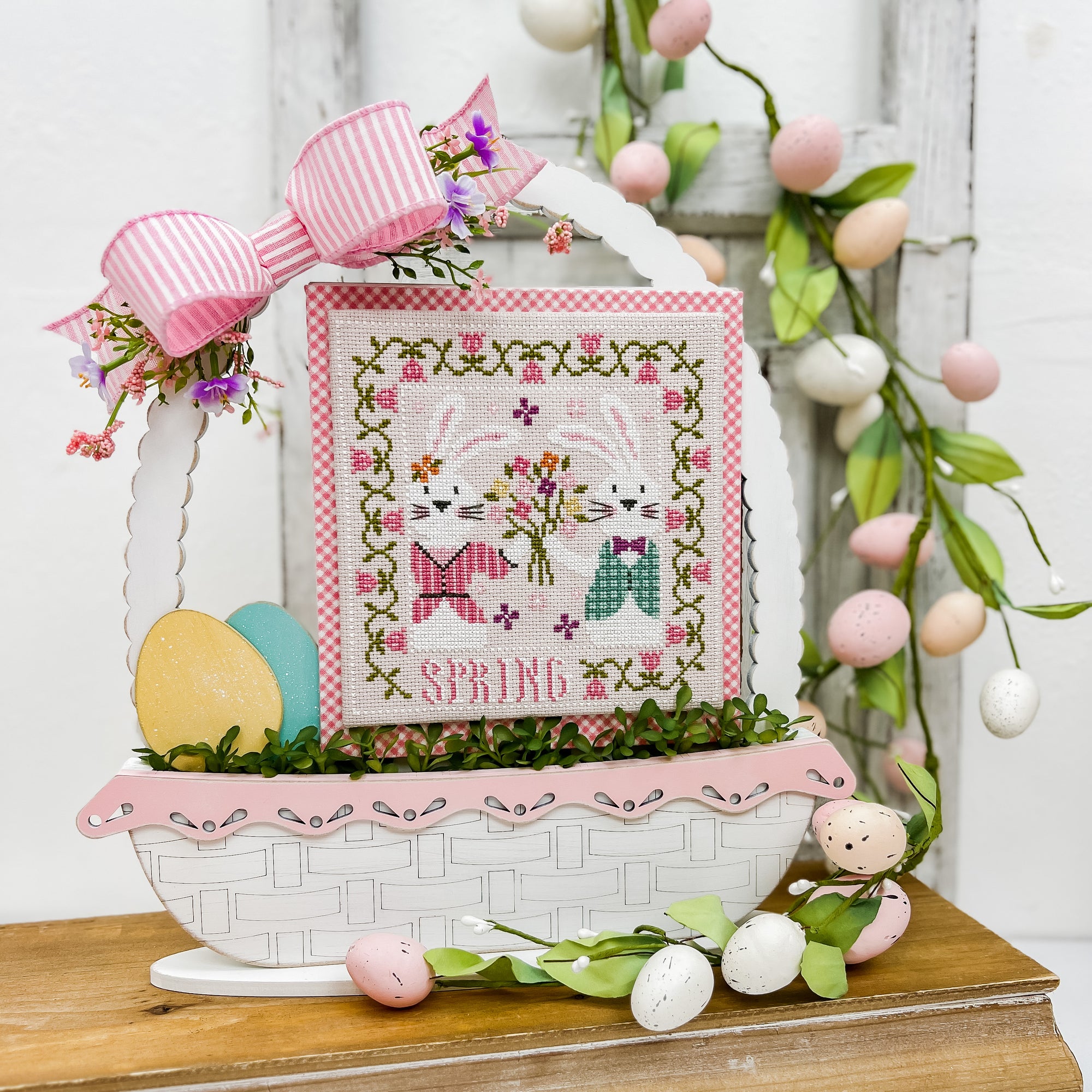 Easter Basket Cross Stitch Display-Unfinished Wood