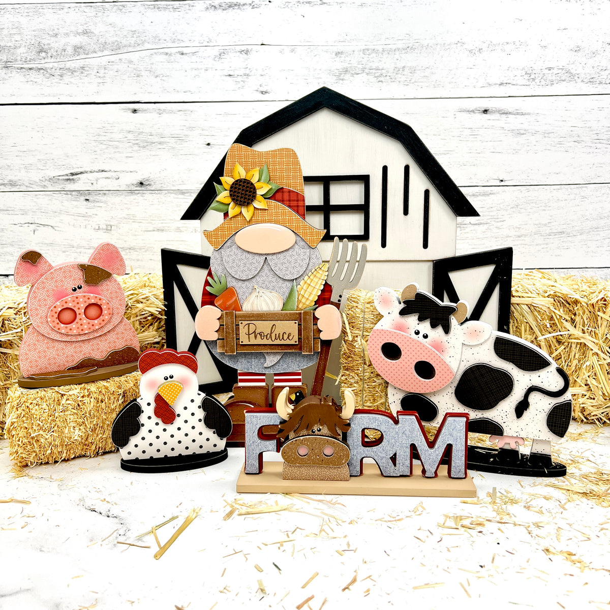 Kids Wood DIY Art Kit - Farm Cow - 8 3D Round