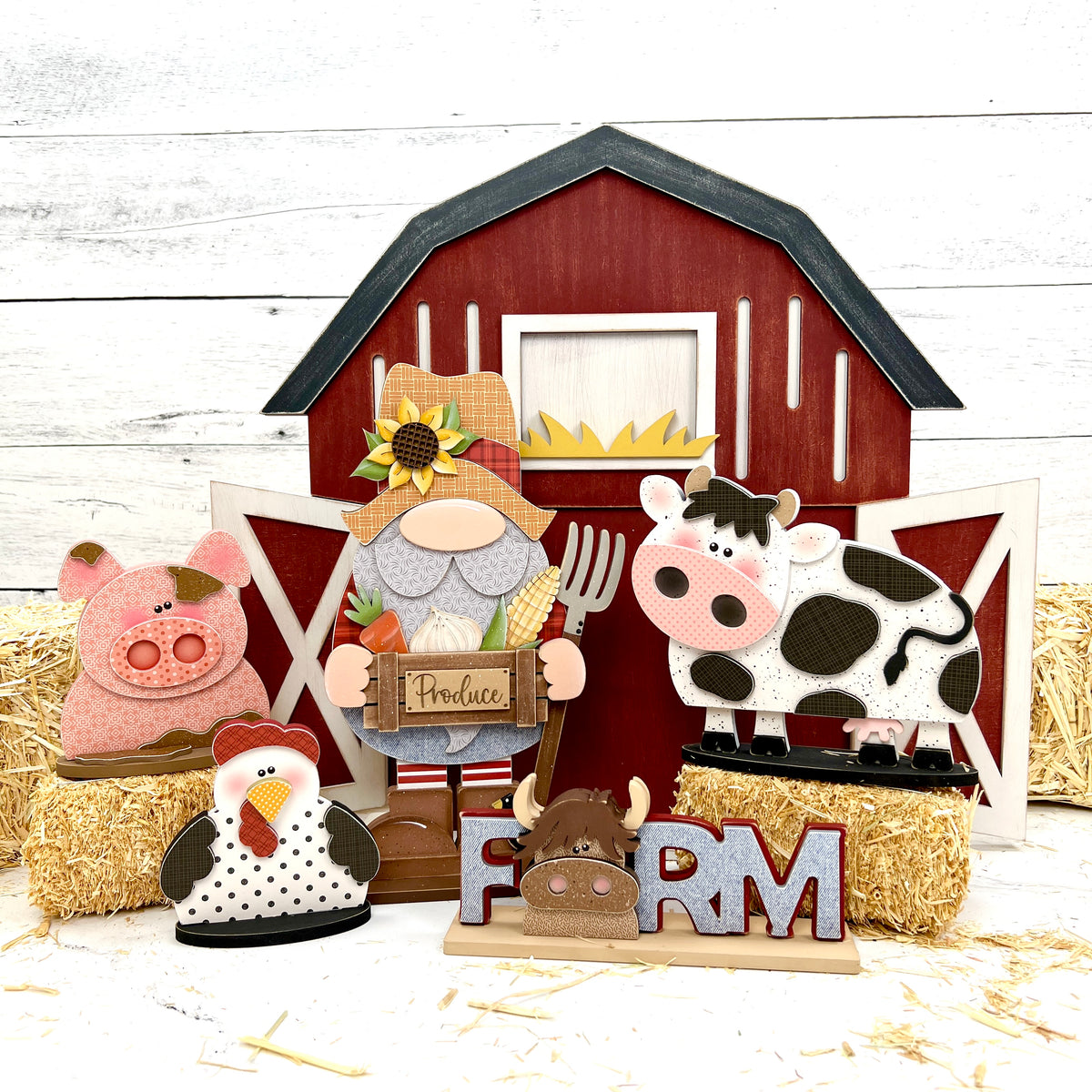 Kids Wood DIY Art Kit - Farm Cow - 8 3D Round