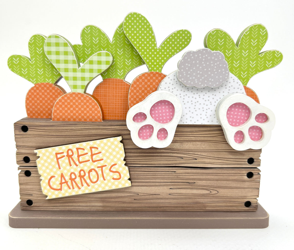 bunny jumping into a carrot crate wood decor craft kit