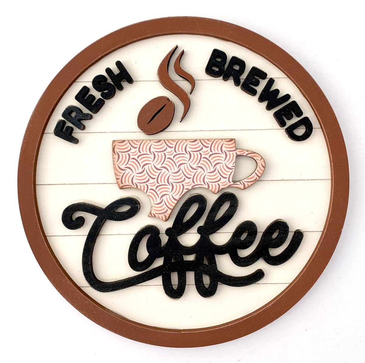 Fresh brewed coffee wood shiplap sign for tray and tiered tray decor. Coffee bar decor sign. 
