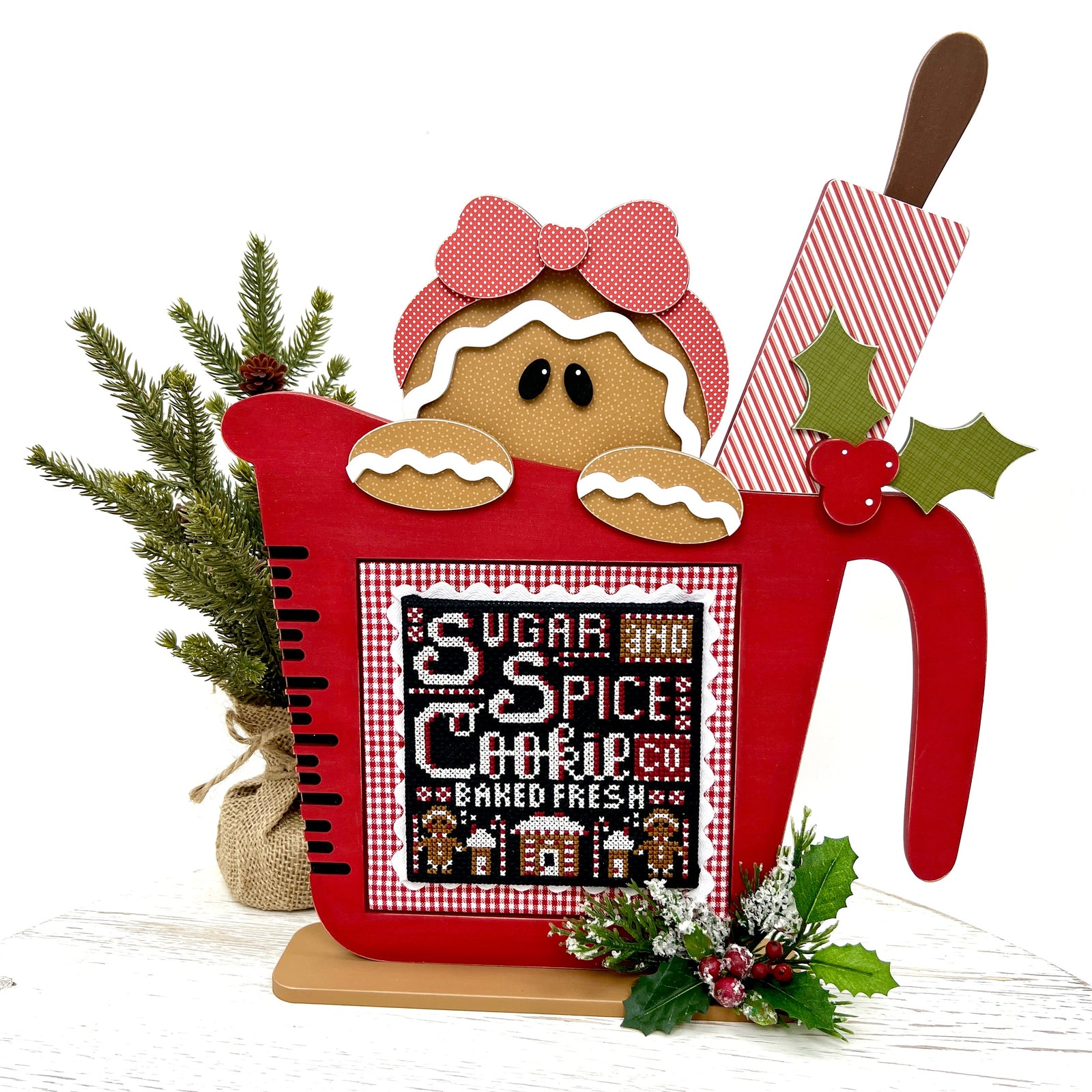 Unfinished Wood Gingerbread Cross Stitch Display seasonal wood decor