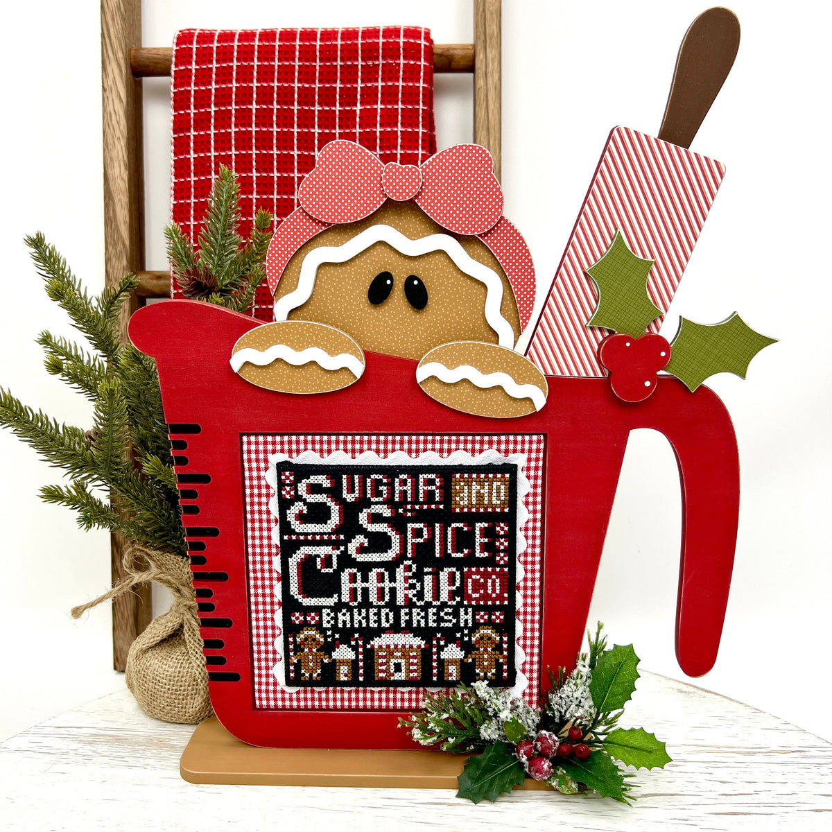 Unfinished Wood Gingerbread Cross Stitch Display seasonal wood decor