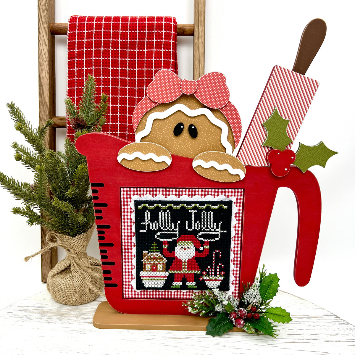 Unfinished Wood Gingerbread Cross Stitch Display seasonal wood decor