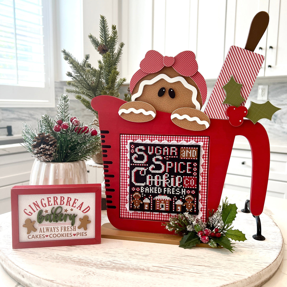 Unfinished Wood Gingerbread Cross Stitch Display seasonal wood decor