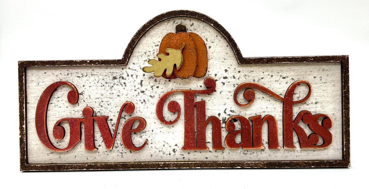 Give Thanks Tiered Tray/Shelf Sign Wood Decor