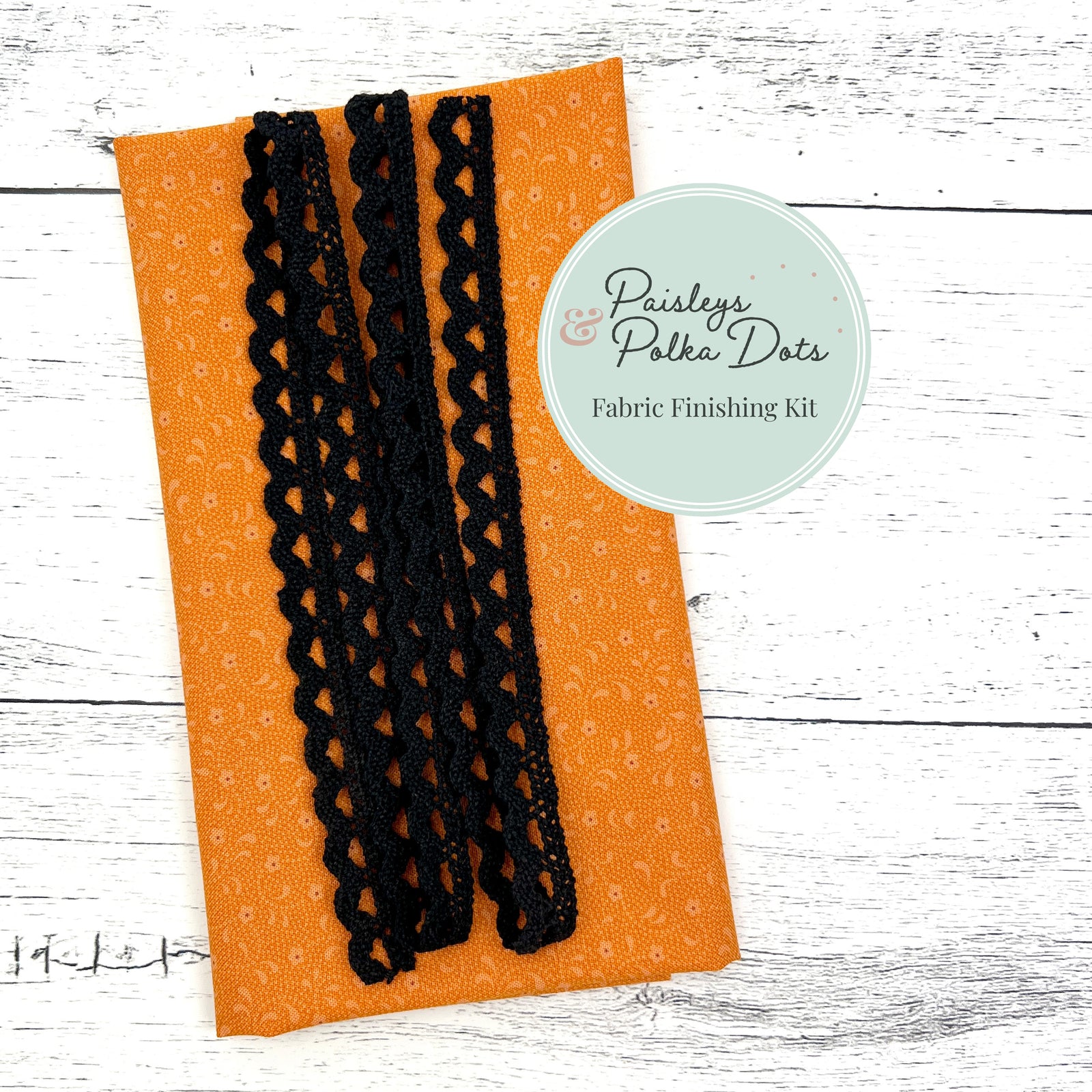 Orange Riley Blake Floret Fabric and Black ric rac trim