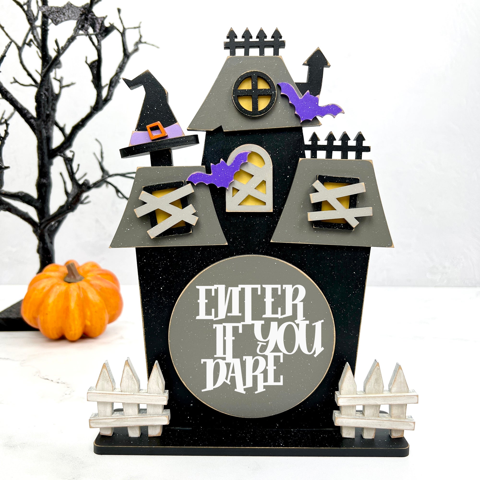 Haunted house wood decor  craft kit with a title Enter if you dare title