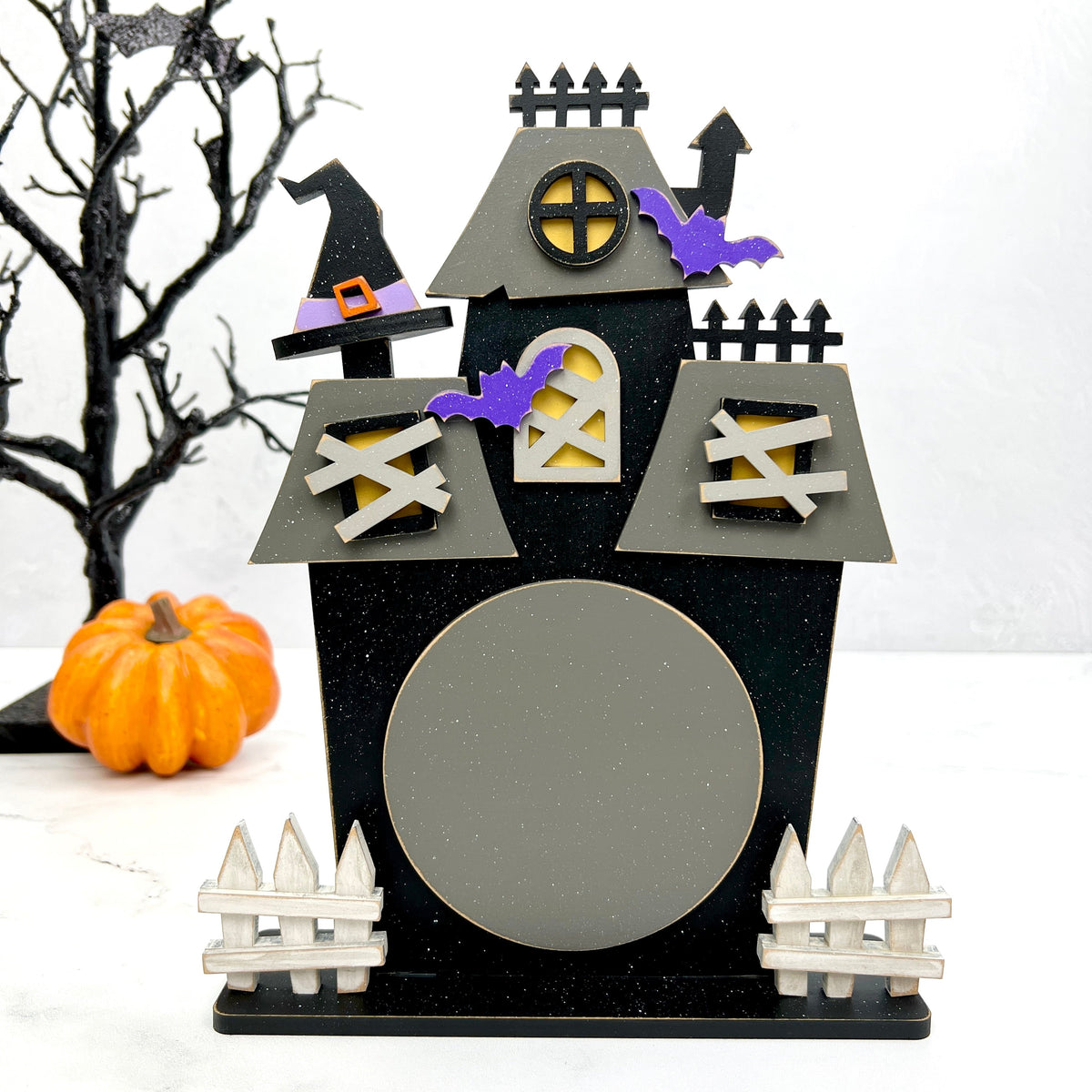 Haunted House Cross Stitch Diplay-Unfinished wood seasonal wood decor