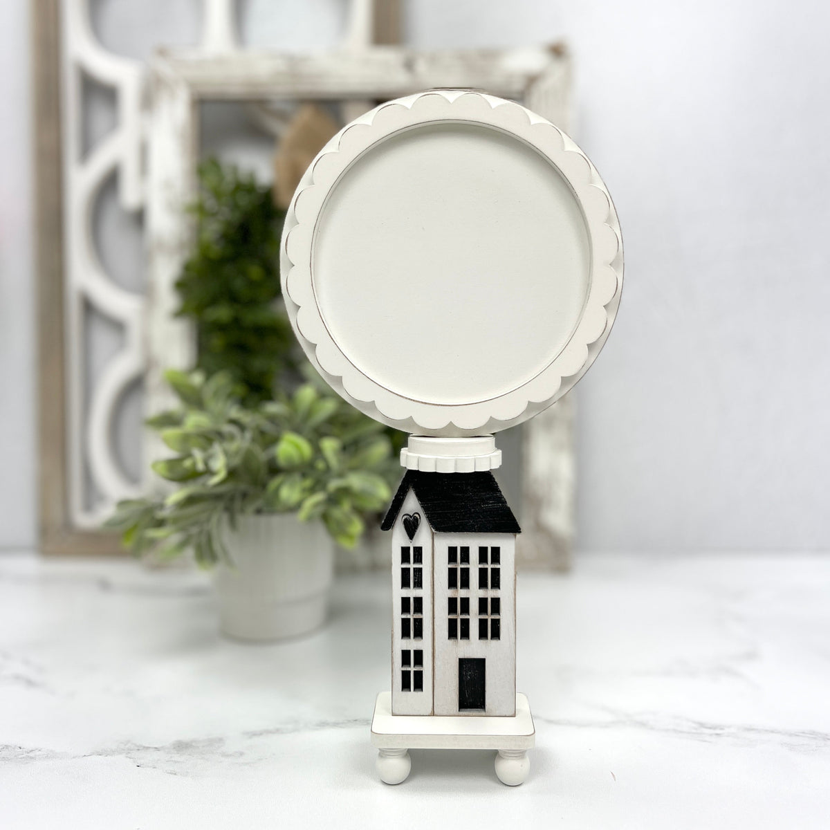 Heart Primitive House Cross Stitch Display-Unfinished Wood seasonal wood decor