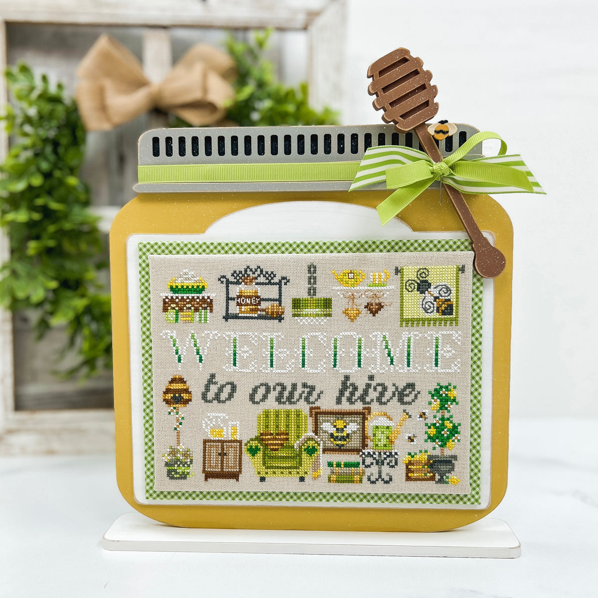 Wide Mason Jar Cross Stitch Display-Unfinished Wood