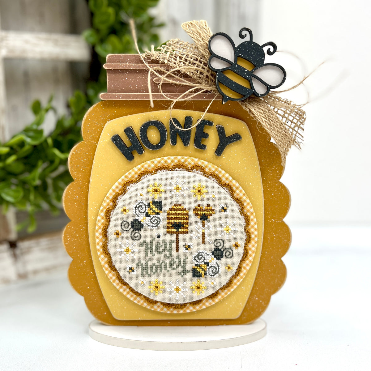 Old Fashion Honey Jar Cross Stitch Display-Unfinished Wood