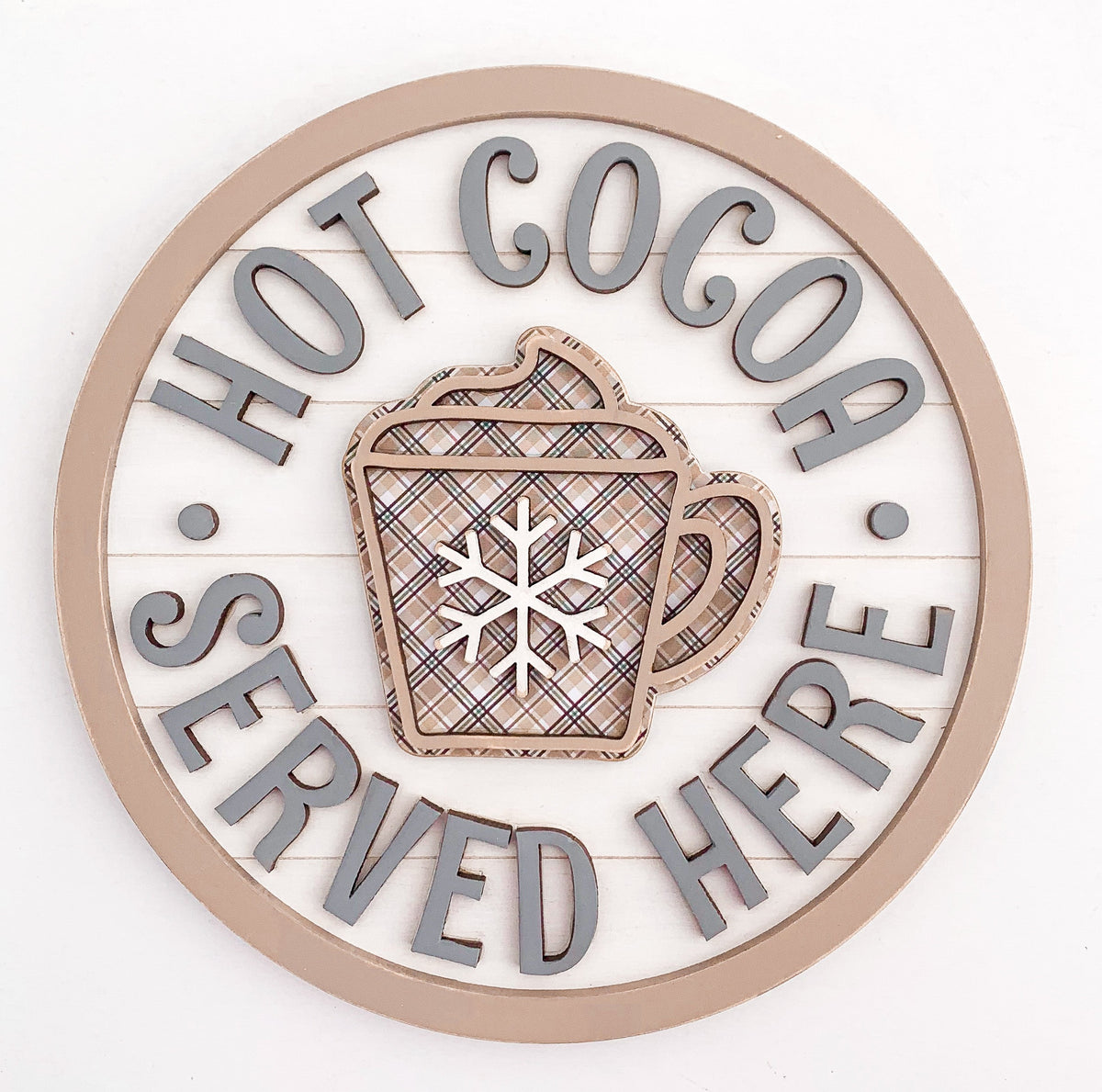 "Hot Cocoa Served Here" Wooden Hanging Sign - Winter & Christmas Decor With Wood Bead Hanger