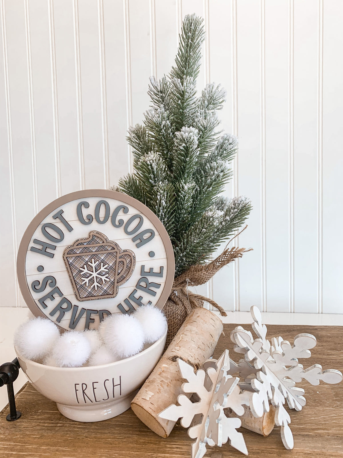 Hot cocoa wood shiplap sign, winter sign for tiered tray decor, winter themed tiered tray, hot cocoa served here sign, small wood signs, winter farmhouse decor, handmade winter decorations, wood craft kits