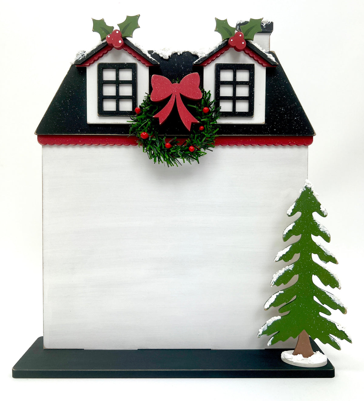 Christmas house wood cross stitch display backer. aDOORables cross stitch by Stitching with the Housewives