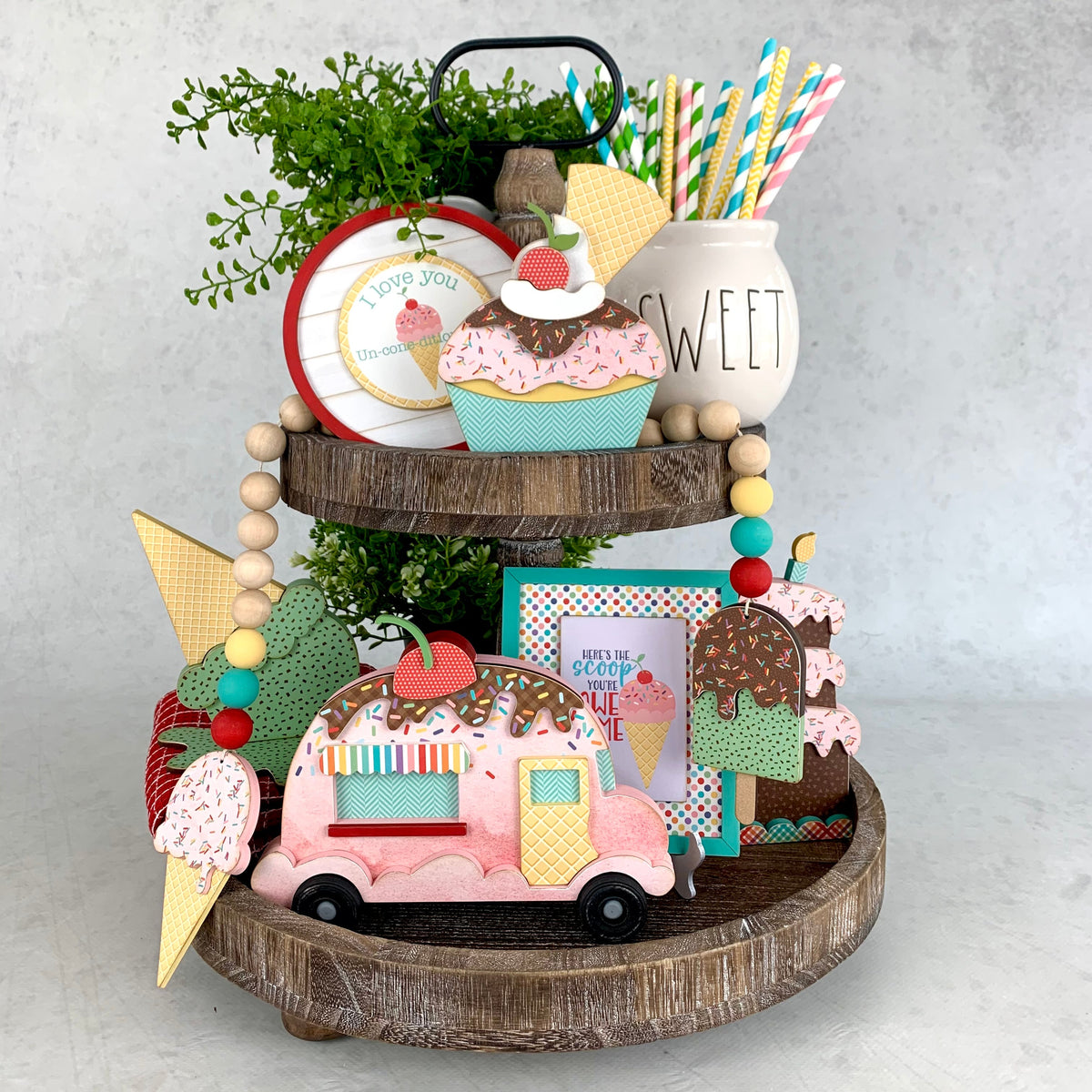 Ice Cream Garland &amp; Shiplap Signs Wood Decor Kit wood decor