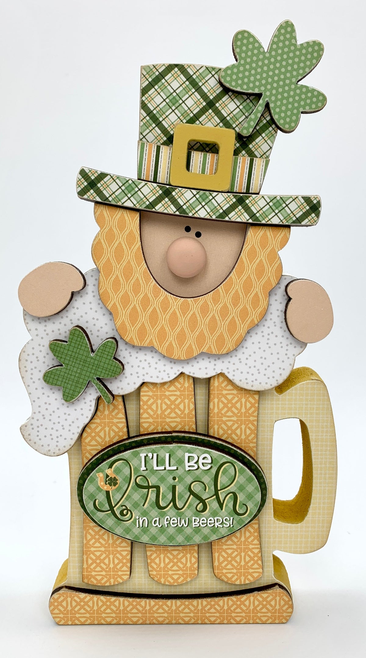 St. Patrick&#39;s Leprechaun with beer wood decoration