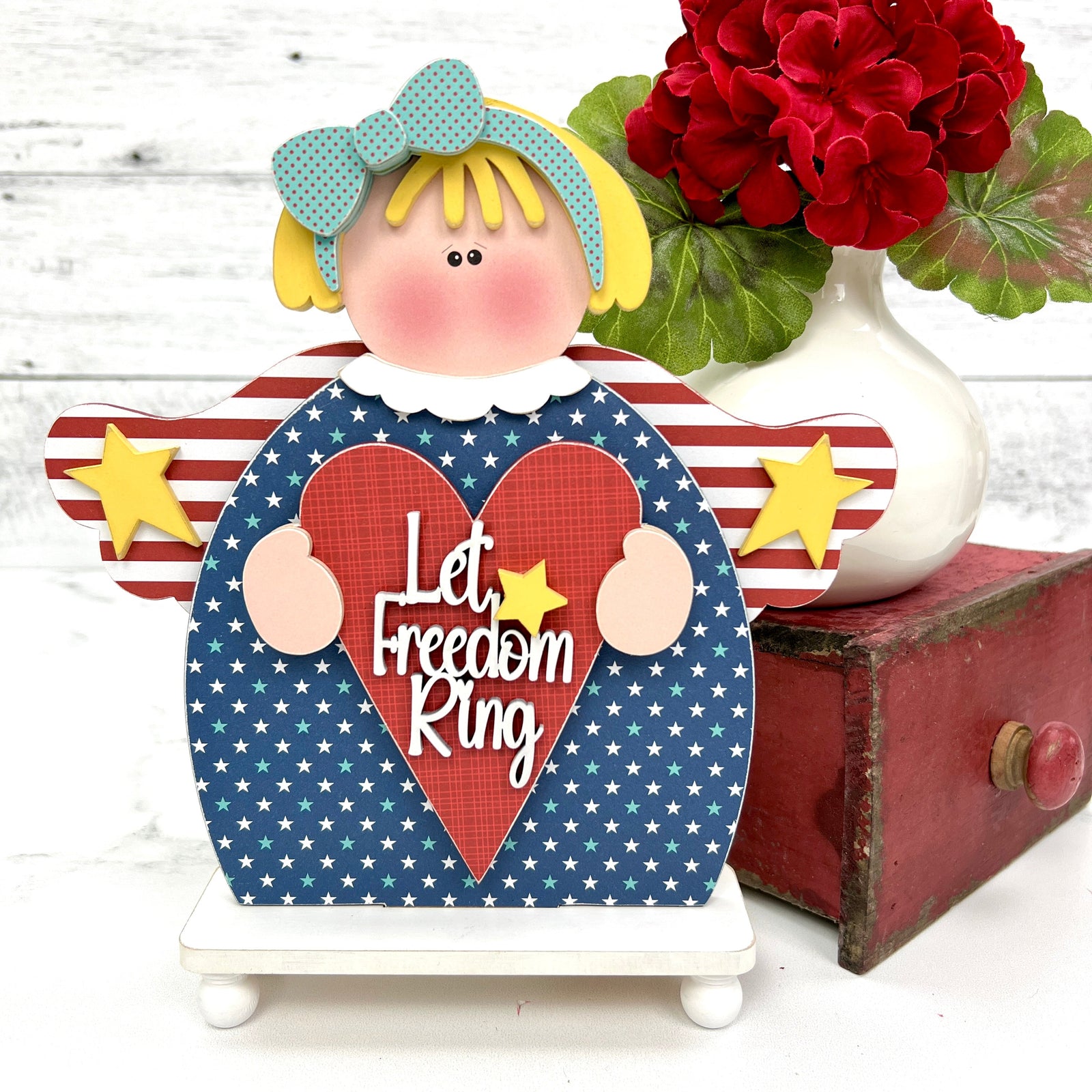 Let Freedom Ring Patriotic Angel Wood Decor seasonal wood decor
